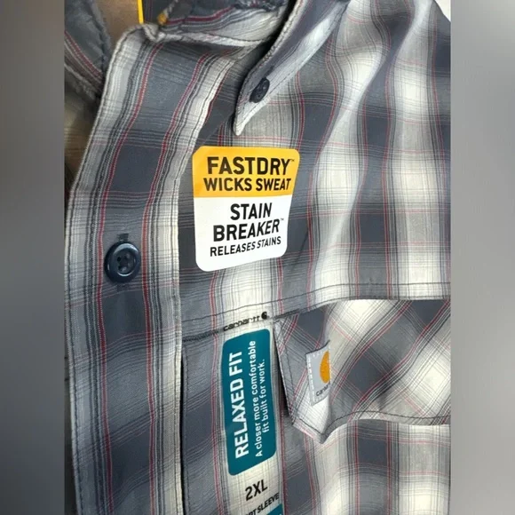 Carhartt NWT Men’s Force Relaxed Fit Short Sleeve Button Front Plaid Shirt - Picture 4 of 14
